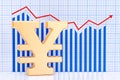 Yen or yuan symbol with growing chart. 3D rendering Royalty Free Stock Photo