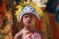 Yenbekwan village, Raja Ampat, West Papua, Indonesia, 18.10.2022: Native Papuan man in traditional costume within local ceremony