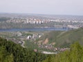 Yenisei River and the city of Krasnoyarsk Reserve Columns. Royalty Free Stock Photo