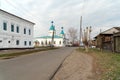 View from Lytkin street from the house of Gryaznov 1798 to the Church of Iverian Mother of God 1871-1872 on an autumn day.