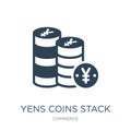 yens coins stack icon in trendy design style. yens coins stack icon isolated on white background. yens coins stack vector icon Royalty Free Stock Photo