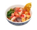 Yentafo noodle with Pink seafood noodles soup. Royalty Free Stock Photo