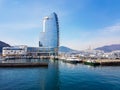 Yeosu,South Korea-March 2017: Port of Yeosu. Yeosu cruise port with The MVL Hotel view.