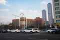 Yeouido cityscape and church during winter at Yeongdeungpo , Seoul South Korea : 5 February 2023 Royalty Free Stock Photo