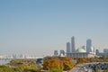 Yeouido city view and Han river park at autumn in Seoul, Korea Royalty Free Stock Photo