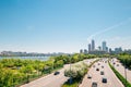 Yeouido modern cityscape and Han river park in Seoul, Korea Royalty Free Stock Photo