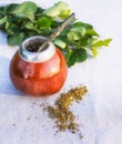 Yerba mate drink and leaves Royalty Free Stock Photo