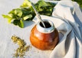 Yerba mate in gourd calabash with bombilla Royalty Free Stock Photo