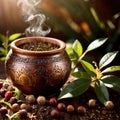 Yerba Mate, traditional herb drink, brewed fresh herbs