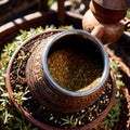 Yerba Mate, traditional herb drink, brewed fresh herbs