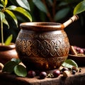 Yerba Mate, traditional herb drink, brewed fresh herbs