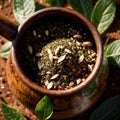 Yerba Mate, traditional herb drink, brewed fresh herbs