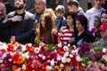 Yerevan, Armenia- April 24, 2019.  Armenian time.Armenian people visiting  Armenian Genocide Memorial monument in Cicernakaberd Ye Royalty Free Stock Photo