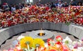 Yerevan, Armenia- April 24, 2019.  Armenian time.Armenian people visiting  Armenian Genocide Memorial monument in Cicernakaberd Ye Royalty Free Stock Photo