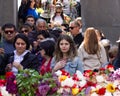 Yerevan, Armenia- April 24, 2019.  Armenian time.Armenian people visiting  Armenian Genocide Memorial monument in Cicernakaberd Ye Royalty Free Stock Photo