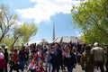 Yerevan, Armenia- April 24, 2019.  Armenian time.Armenian people visiting  Armenian Genocide Memorial monument in Cicernakaberd Ye Royalty Free Stock Photo