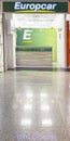 Yerevan, Armenia, April 4, 2023 Europcar car rental office. Europcar logo on a panel. Europcar logo brand and text sign on wall