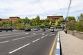 Yerevan, Armenia-April, 28 2019: road over Victory Bridge and facade of Yerevan Brandy Factory, Armenias leading Royalty Free Stock Photo