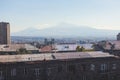 Yerevan, Armenia, beautiful super-wide angle panoramic view of Yerevan with Mount Ararat, cascade complex, mountains and scenery