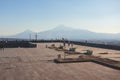 Yerevan, Armenia, beautiful super-wide angle panoramic view of Yerevan with Mount Ararat, cascade complex, mountains and scenery