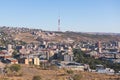 Yerevan, Armenia, beautiful super-wide angle panoramic view of Yerevan with Mount Ararat, cascade complex, mountains and scenery