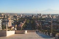 Yerevan, Armenia, beautiful super-wide angle panoramic view of Yerevan with Mount Ararat, cascade complex, mountains and scenery