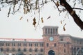 YEREVAN, ARMENIA - DECEMBER 30, 2016: Beautiful red tuff building of the government on the Square of the Republic in the center o Royalty Free Stock Photo