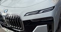 Yerevan, Armenia, June 10, 2023: Close up BMW i7 radiator grill. BMW I7 flagship limousine with electric drive