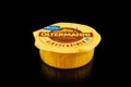 Yerevan, Armenia, June 10, 2023: Oltermanni Finnish traditional light cheese by Valio standing on black table