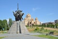Yerevan, Armenia, September, 06, 2014. Armenian scene: Railway station in Yerevan and monument to David Sasunsky Royalty Free Stock Photo