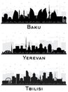 Yerevan Armenia, Tbilisi Georgia and Baku Azerbaijan City Skyline Silhouette Set Royalty Free Stock Photo