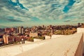 Yerevan cityscape from architectural complex cascade. Touristic architecture landmark. City tour. Tourist woman Travel to Armenia Royalty Free Stock Photo