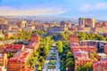 Yerevan cityscape view from Yerevan cascade with mount Ararat. Yerevan, Armenia Royalty Free Stock Photo