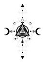 Eye of Providence. Masonic symbol. All seeing eye inside triple moon pagan Wicca moon goddess symbol. Vector illustration. Tattoo