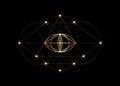 Vesica piscis gold Sacred geometry. All Seeing eye, the third eye or The Eye of Providence inside triangle pyramid. The Phi mystic