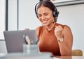 Yes Another happy customer. an attractive young female call center agent cheering while working on her laptop. Royalty Free Stock Photo