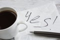 Yes answer on napkin Royalty Free Stock Photo