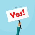 Yes answer vector illustration, hand holding placard with positive choice Royalty Free Stock Photo