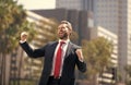 yes. business excitement. man expressing positivity. professional bearded ceo celebrating success Royalty Free Stock Photo