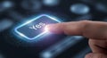 Yes Button Confirmation - A finger presses a glowing 