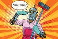 Yes mam Robot and cleaning the house Royalty Free Stock Photo