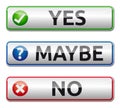 Yes, Maybe, No banners sign with reflection and shadow isolated Royalty Free Stock Photo