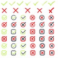 Checkmark icons big set for web design. Accept v button, decline x cross button for Ui design