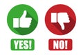 Yes and no button with thumbs up and thumbs down icons Royalty Free Stock Photo