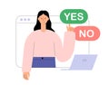 Yes or No buttons. Decision making, choice, selection, answer, reply, accept of refuse. Agree and reject. Flat vector illustration Royalty Free Stock Photo