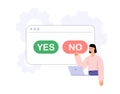 Yes or No buttons. Decision making, choice, selection, answer, reply, accept of refuse. Agree and reject. Flat vector illustration Royalty Free Stock Photo