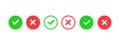 yes and no buttons. Green check mark and red cross icon. Set of simple icons in flat style: Approved Disapproved, Accepted Rejecte Royalty Free Stock Photo