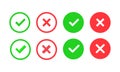 yes and no buttons. Green check mark and red cross icon. Set of simple icons in flat style: Approved Disapproved, Accepted Rejecte Royalty Free Stock Photo