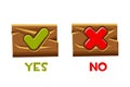 Yes and no buttons for an interface on a wooden old board.