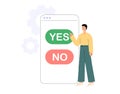 Yes or No buttons on smartphone app. Decision making, choice, selection, answer, reply, accept of refuse. Agree and reject. Flat Royalty Free Stock Photo